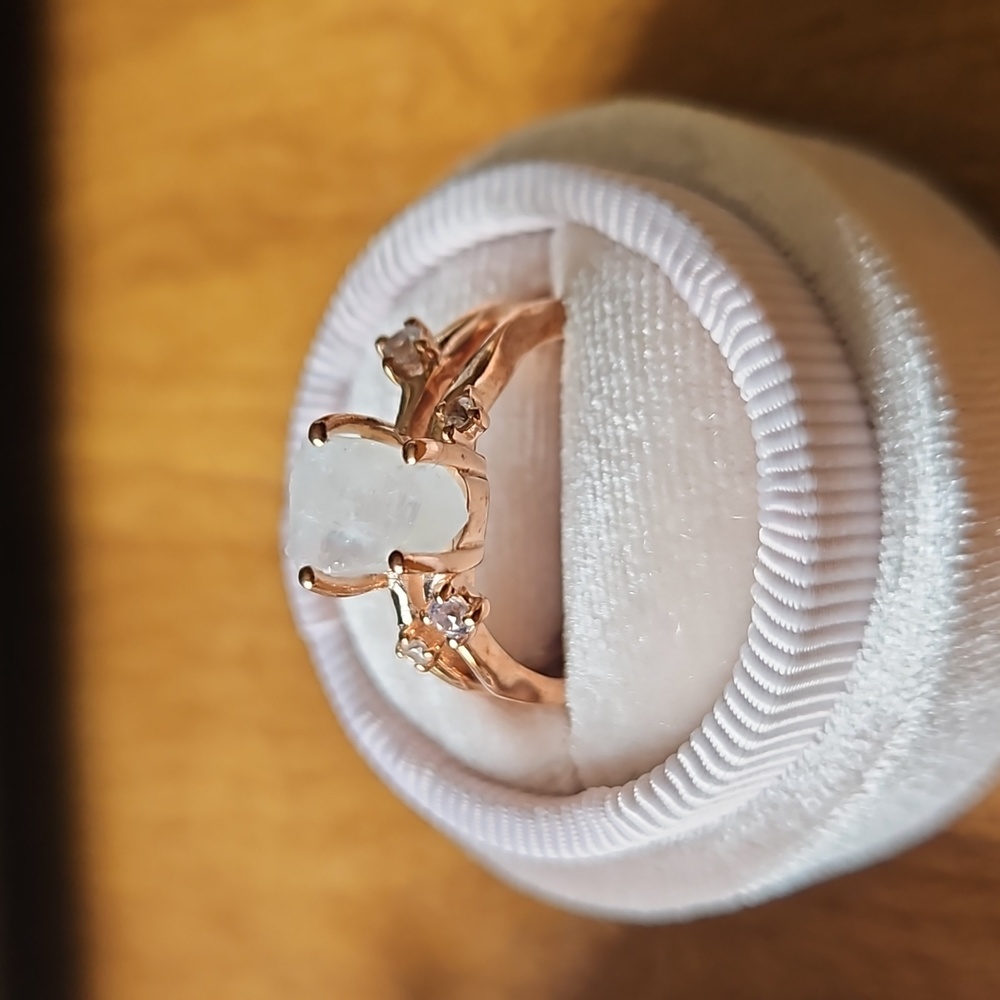 18 KT Rose Gold Vermeil Moonstone and White Sapphire Ring size 6US